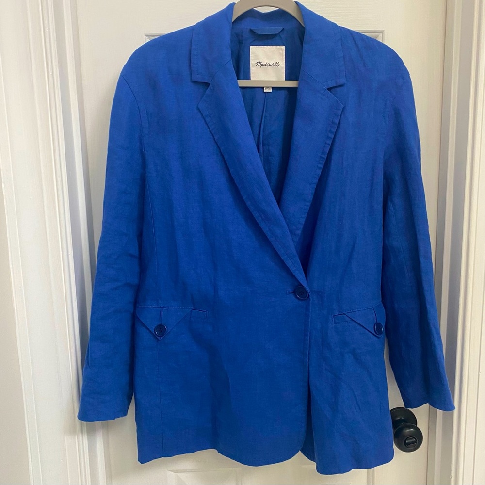 Double-Breasted Crossover Blazer in 100% Linen